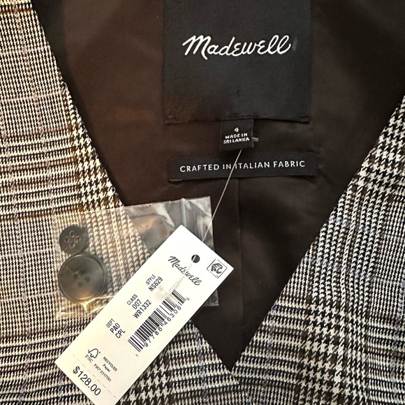 Madewell Italian Fabric Houndstooth Plaid Waisted Vest Women’s 4 NWT black white - Picture 7 of 8